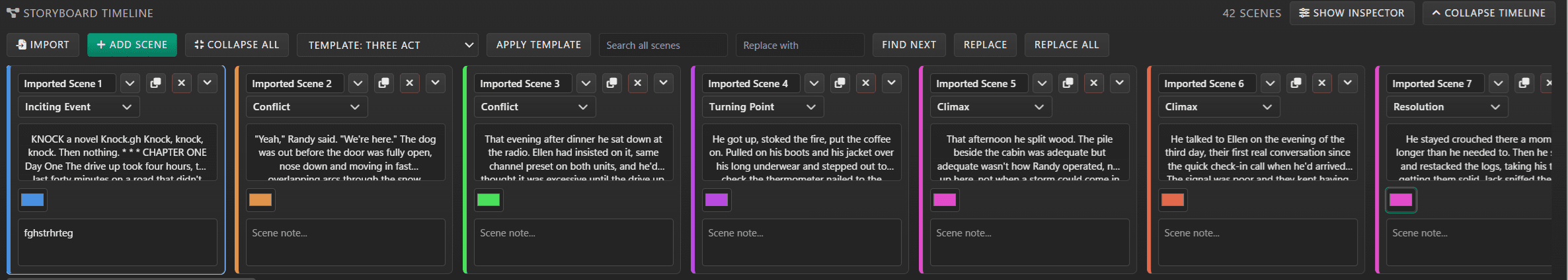 Scene tile controls and storyboard workflow